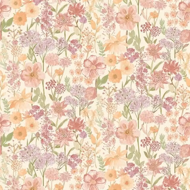 Grandeco Spring Wild Flowers Trail Smooth Botanical Floral Wallpaper in Beige and Multicolour