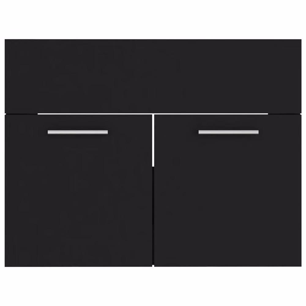 Berkfield Home Modern Black Bathroom Furniture Set with Vanity Unit and Mirror Cabinet – 3