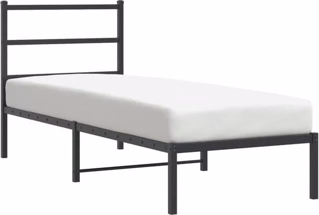 Berkfield Home Metal Bed Frame with Headboard in Black, W: 75 cm, L: 190 cm