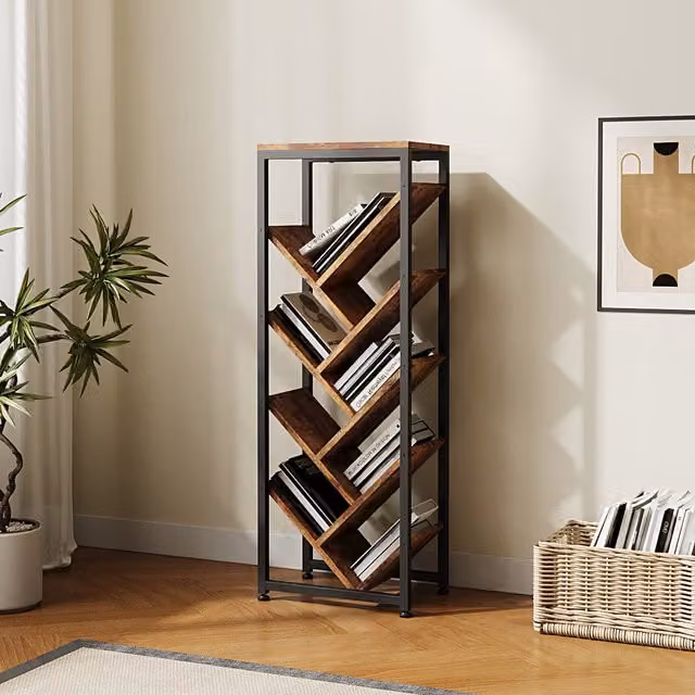 Livingandhome 9-Tier Floor Standing Tree Bookshelf Storage Rack in Brown Wood