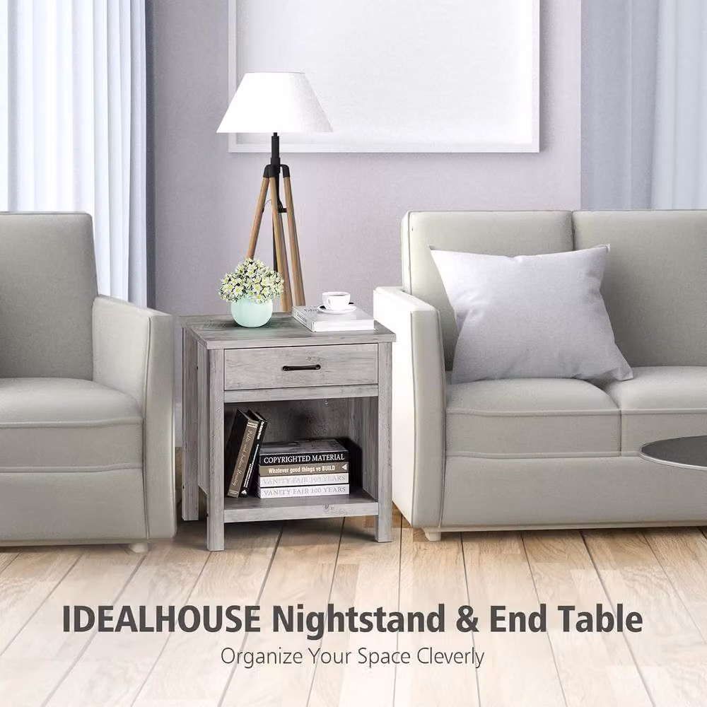 London Boutique Modern Grey Wooden Bedside Table with Drawer and Shelf – 5
