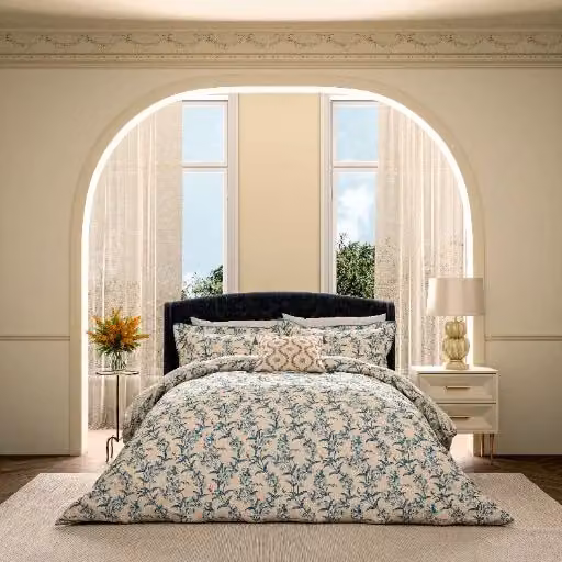 V&A Sweet Tendrils Floral Cotton Duvet Cover and Pillowcase Set, Blue and Beige, W: 180 cm, H: 200 cm – 2
