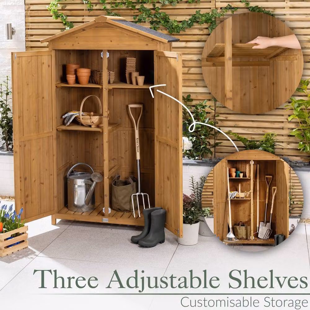 Christow Brown Tall Garden Storage Cabinet with Double Doors and Shelving, W: 64 cm, D: 41.4 cm, H: 166 cm – 2