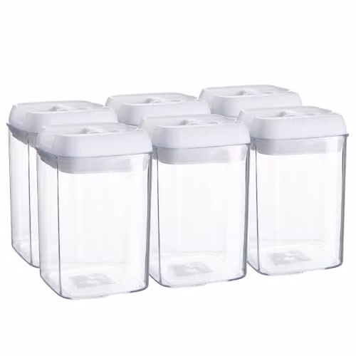 Argon Tableware Airtight Plastic Food Storage Containers with Flip Lock Lids, 800ml, White, Set of 6 – 1