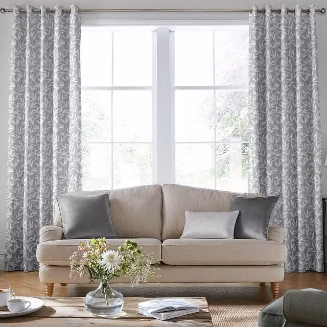 Laura Ashley Willow Leaf Grey Chenille Blackout Eyelet Made to Measure Curtain Panel