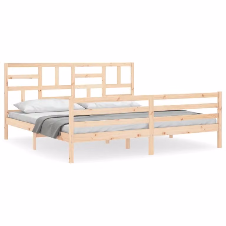Berkfield Home Super King Size Solid Pine Bed Frame with Headboard in Brown and Beige