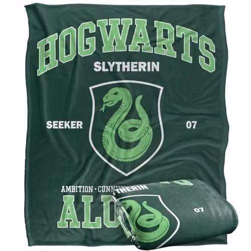 Warner Bros. Harry Potter Hogwarts Slytherin Alumni Super Soft Fleece Throw Blanket, Multicolour, W: 152.4 cm x D: 127.0 cm