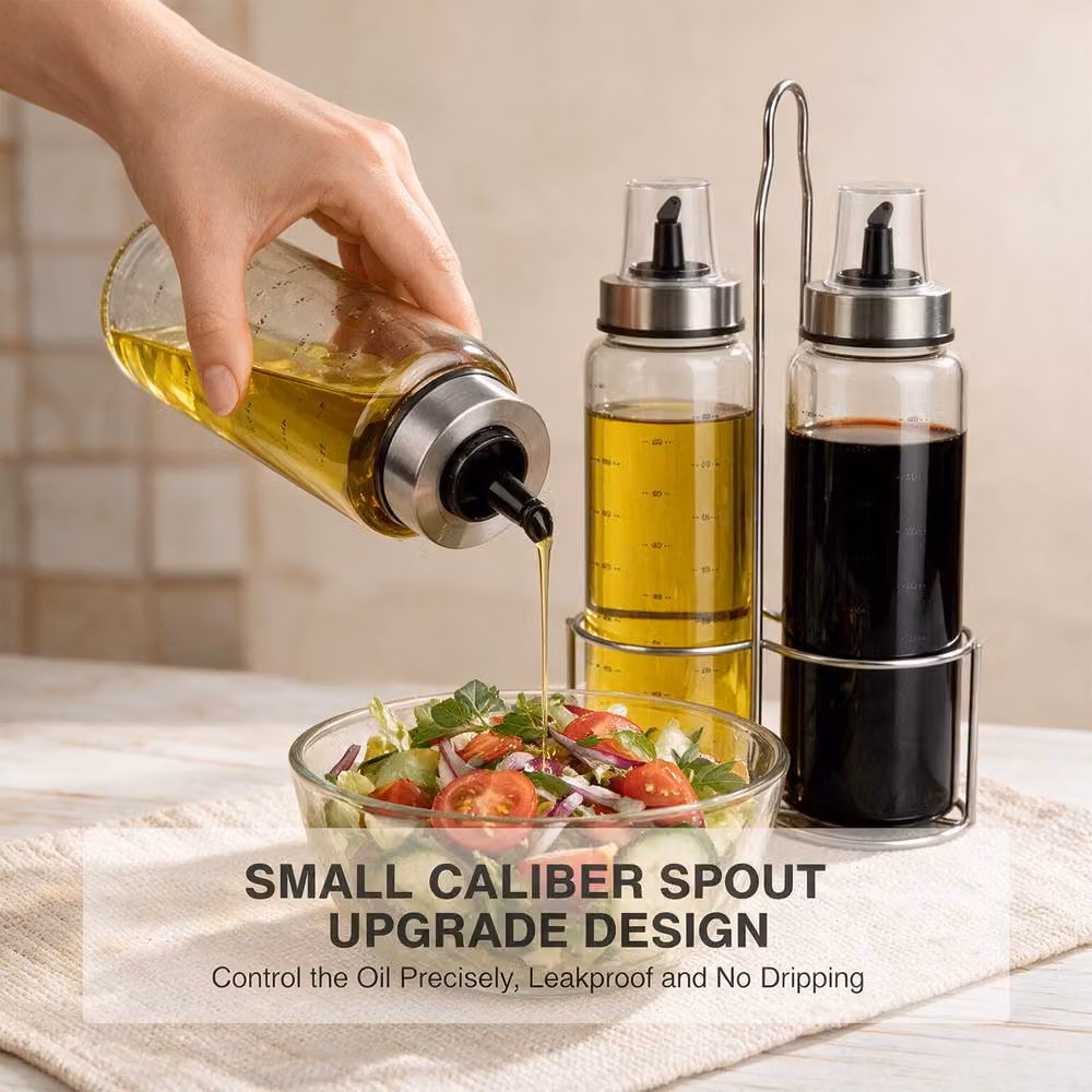Crystals 2-Piece Glass Oil Dispenser Set with Stand, 500ml, Clear – 4