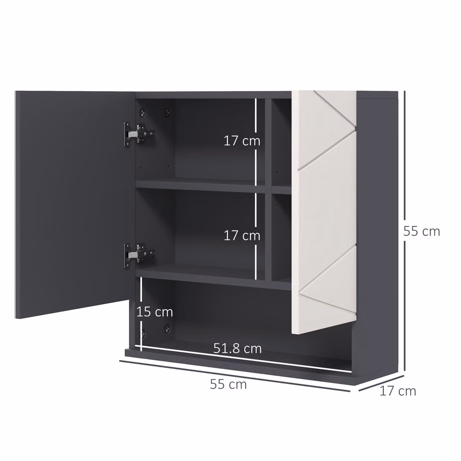Kleankin Bathroom Mirror Wall Cabinet with Internal Shelves and Hinged Doors, Grey, W: 55 cm, D: 17 cm, H: 55 cm – 2