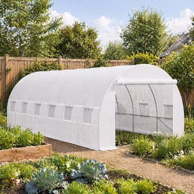STILVORA White Plastic Greenhouse Replacement Cover with Roll-Up Windows, W: 6 m, D: 3 m