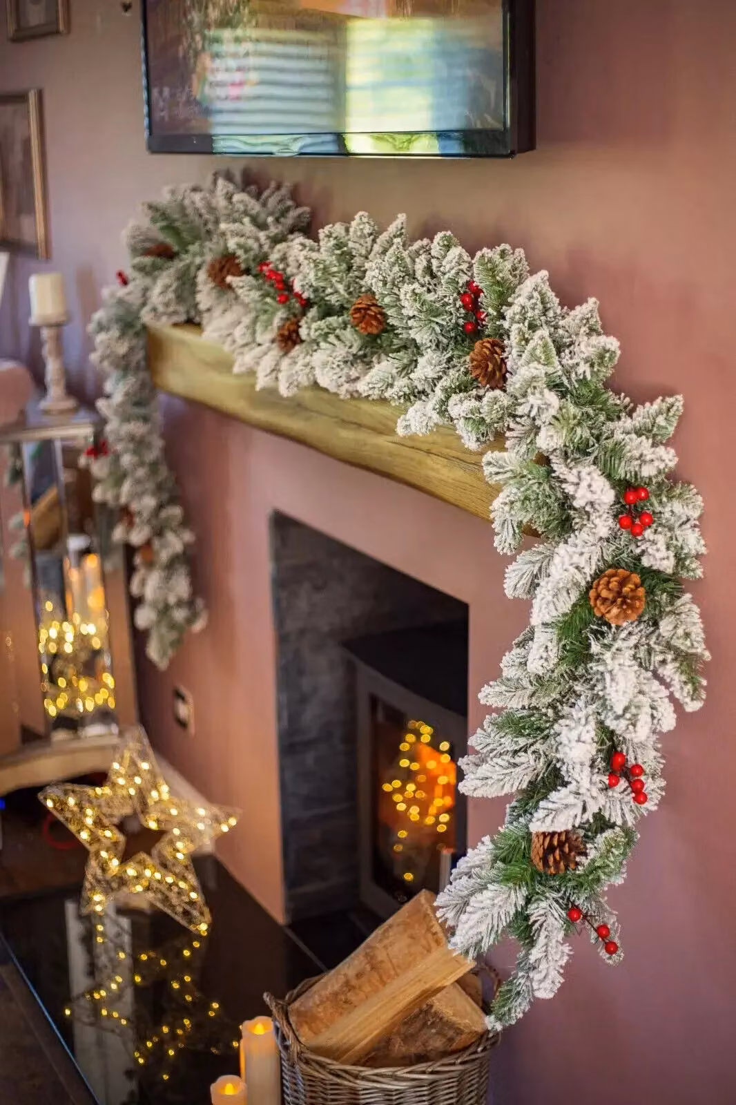 Marco Paul Luxury Large 9ft Snow Dusted Christmas Garland in Green – 2