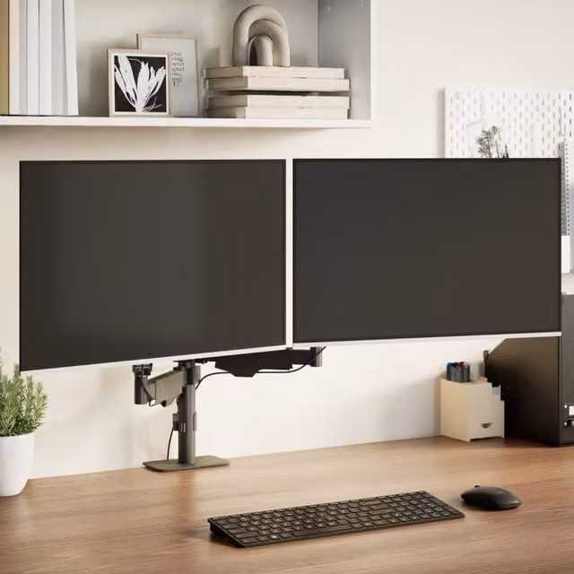 Berkfield Home Dual Monitor Arm for Screens up to 27 Inch with Gas Spring, Black