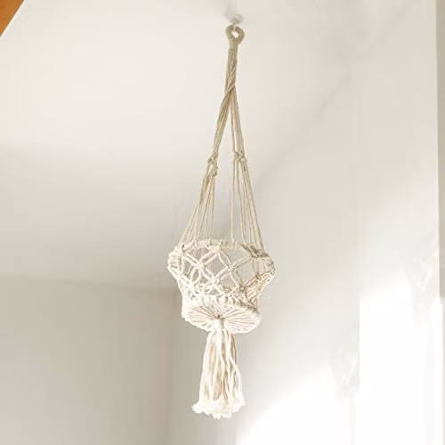 KDMD White Macrame Hanging Plant Holder for a Single Small Pot – 2
