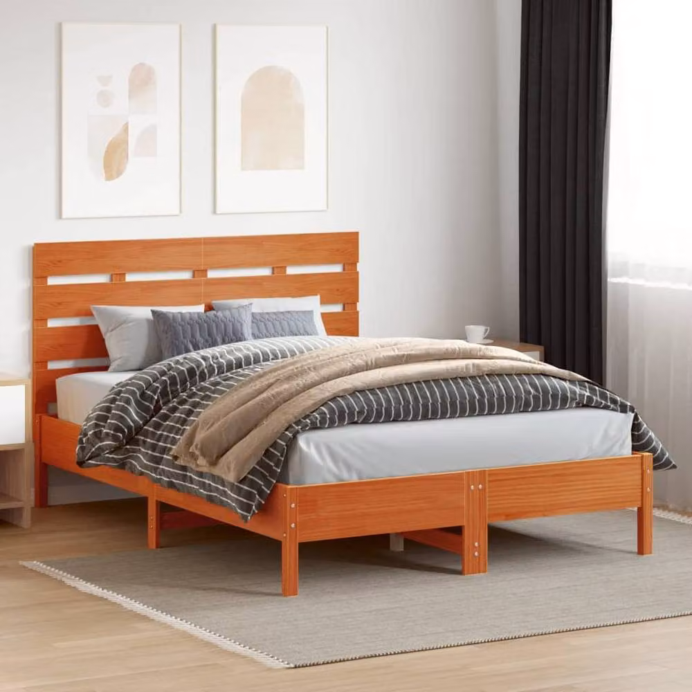 Berkfield Home Rustic Waxed Brown Solid Pine Wood Headboard, Width: 150 cm – 3