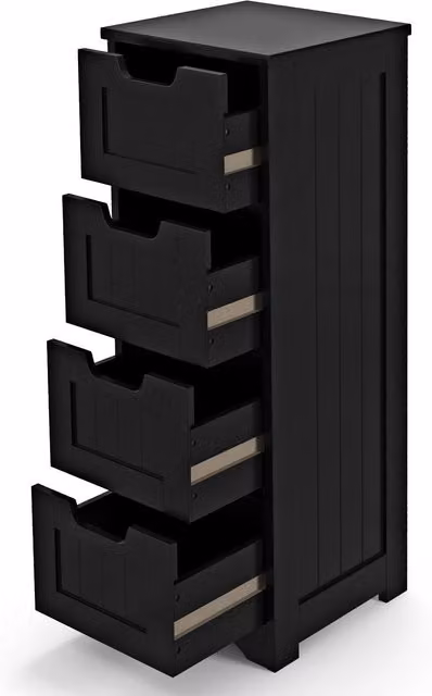 Gymax Black Freestanding Bathroom Storage Cabinet with Doors and Drawers – 1