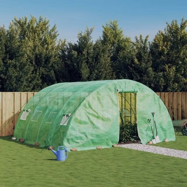 Berkfield Home Green Steel Frame Greenhouse with Plastic Cover, W/D/H: 5 x 4 x 2.3 m – 1