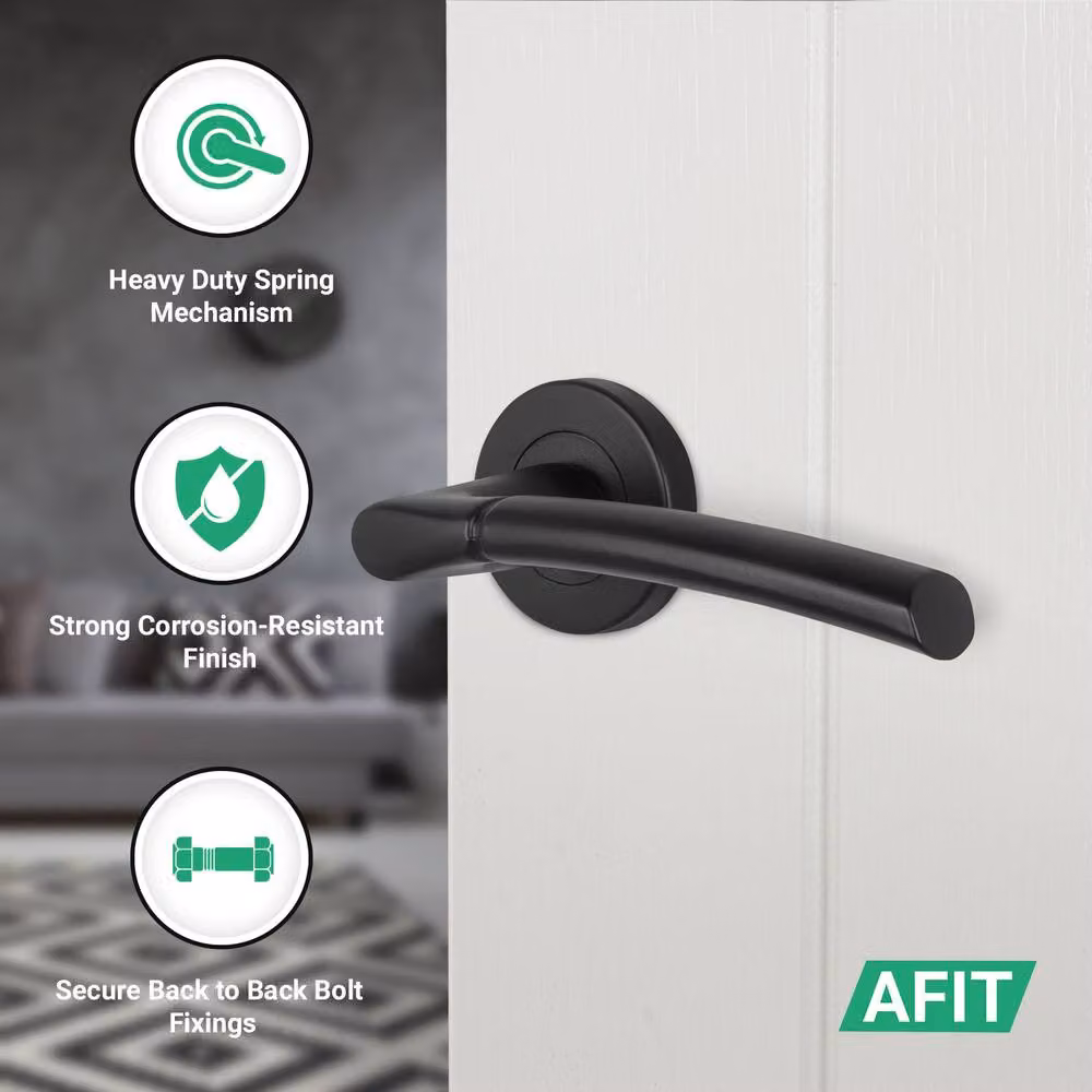 AFIT Matt Black Round Rose Internal Door Handle Lever, 1 Pair, W: 15.0 cm, D: 15.0 cm, H: 6.0 cm – 3