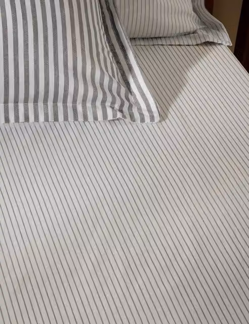 YARD Hebden Striped Pure Cotton Fitted Sheet, Grey, Single (3 ft)