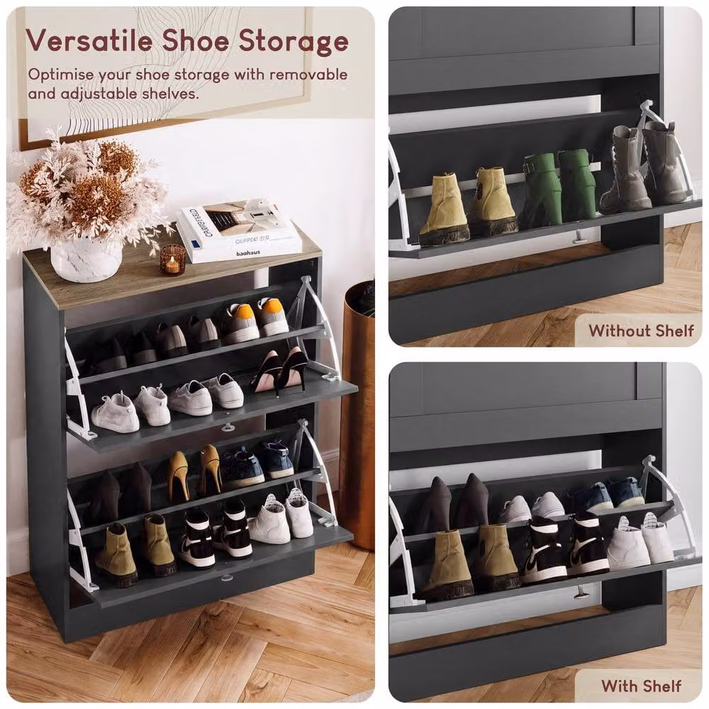 Vida Designs Modern 2 Drawer Flip Down Shoe Cabinet in Anthracite – 5