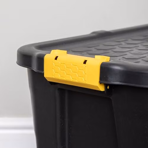 Samuel ALEXANDER 2 x 60L Heavy Duty Lockable and Stackable Plastic Storage Tubs with Clips in Black and Yellow, W/D/H: 40 x 40 x 40 cm – 5