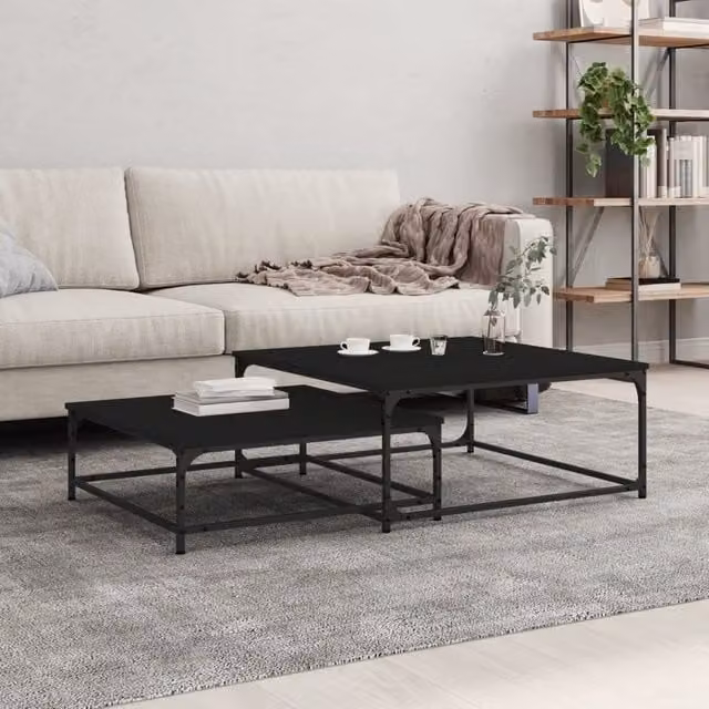 Berkfield Home Nesting Coffee Tables, Set of 2, Black Matt MDF – 1