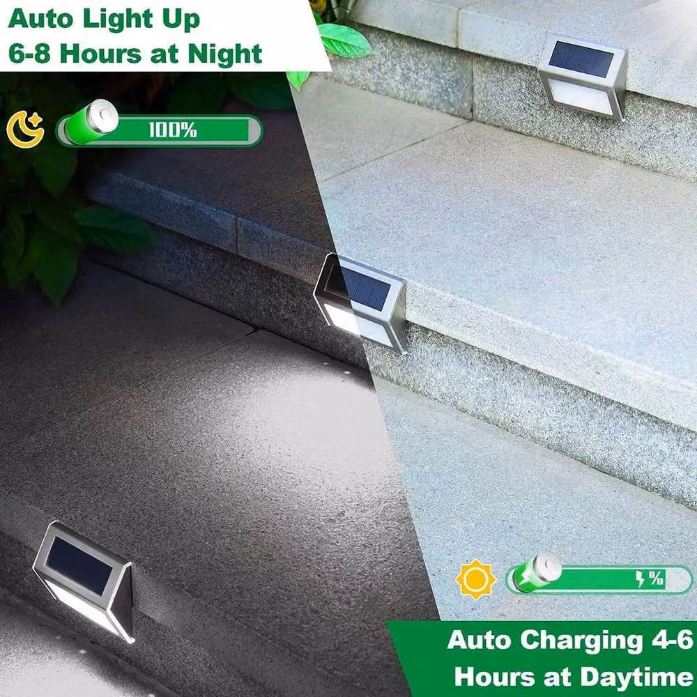 FLAVORA 8-Piece Solar Powered LED Wall and Fence Lights in Silver – 4