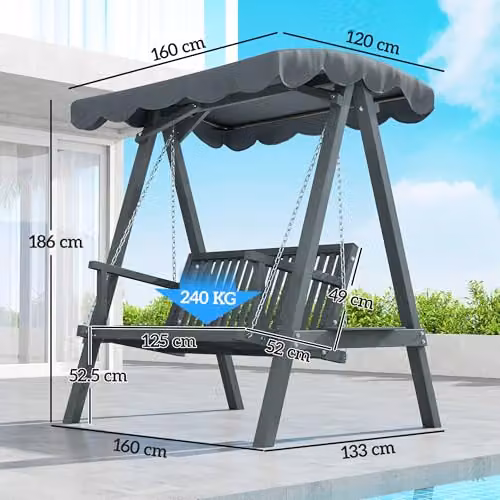 Outsunny 2 Seater Grey Garden Swing Seat with UV-Resistant Sun Canopy and Armrests – 7