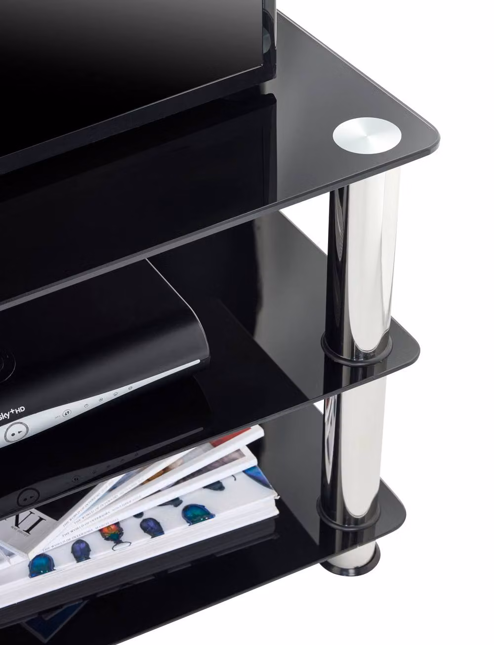 Moderna MMT Black Glass and Metal TV Stand with 3 Shelves, W: 105 cm – 4