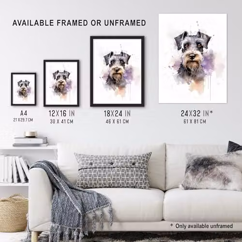 Artery8 Schnauzer Lovers Watercolour Pet Portrait Framed Paper Poster Wall Decor, Multicolour, W/H: 30.5 x 40.6 cm – 3