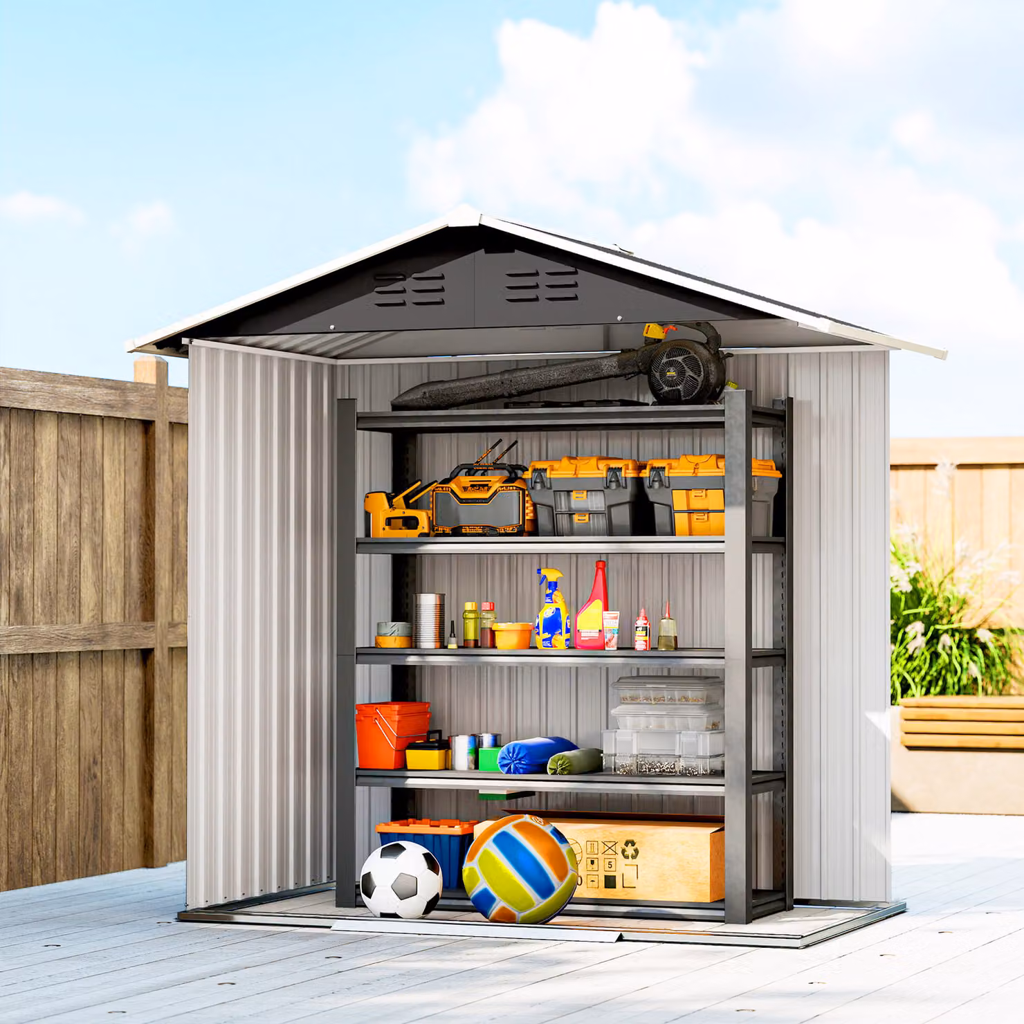 Outsunny Metal Garden Storage Shed in Dark Grey with Sliding Doors and Side Vent – 9