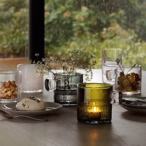 LSA International Glass Tealight Holder with Handle in Green, H: 9 cm – 5
