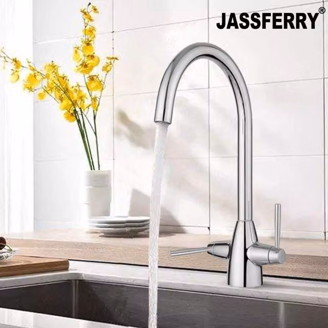 JASSFERRY Swan Neck Kitchen Mixer Tap with Swivel Spout in Silver Chrome – 1