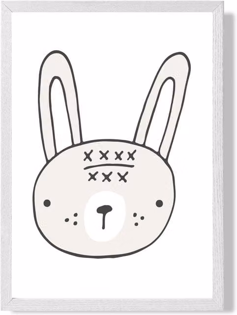 ARTZE Scandi Rabbit Animal Framed Print in Beige and White, A3 – 1