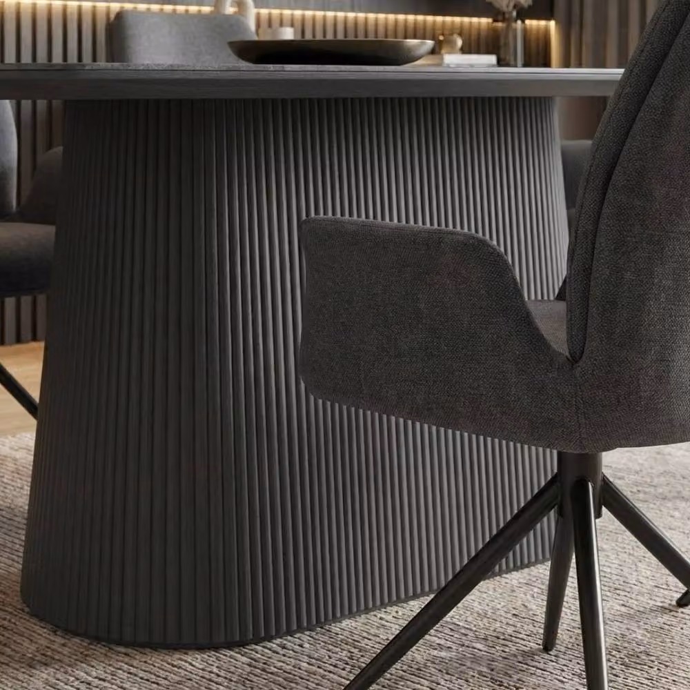 HOME LUXE INTERIOR Davos 180cm Grey Ceramic Oval Dining Table and 6 Fairmont Grey Swivel Chairs – 4