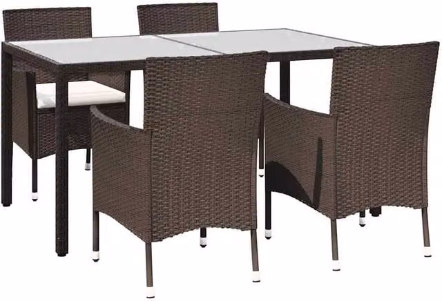 Berkfield Home 5 Piece Brown Poly Rattan Garden Dining Set with Cushions