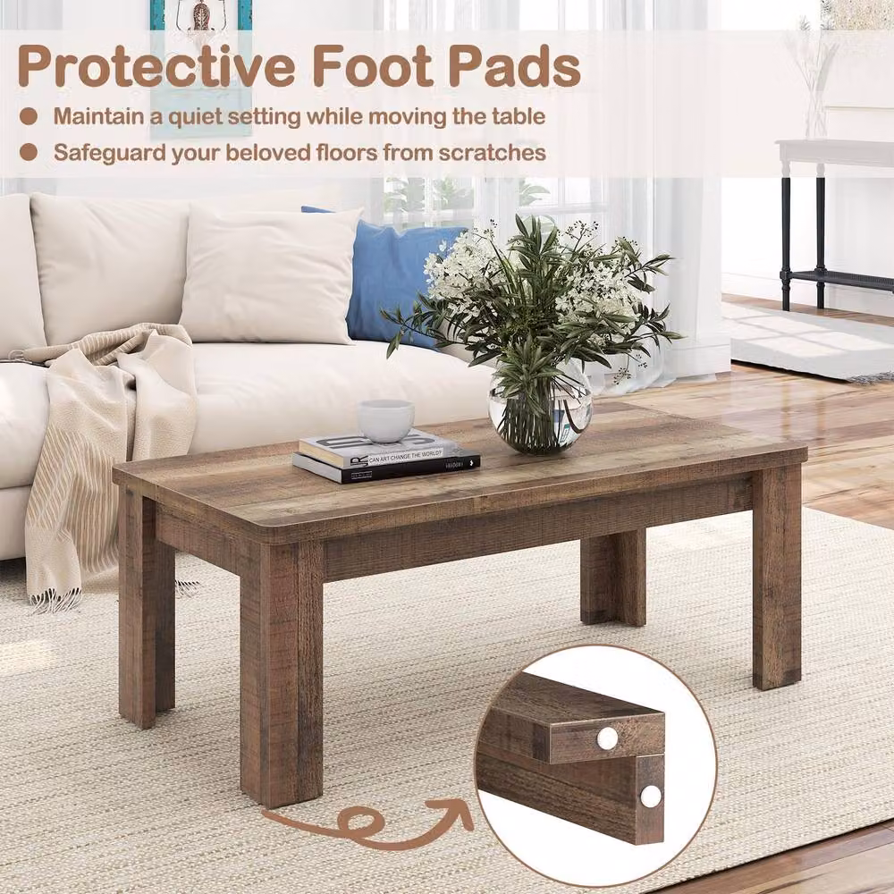 Costway Brown Rustic Farmhouse Rectangular Coffee Table W: 120 cm, D: 60 cm, H: 45 cm – 3