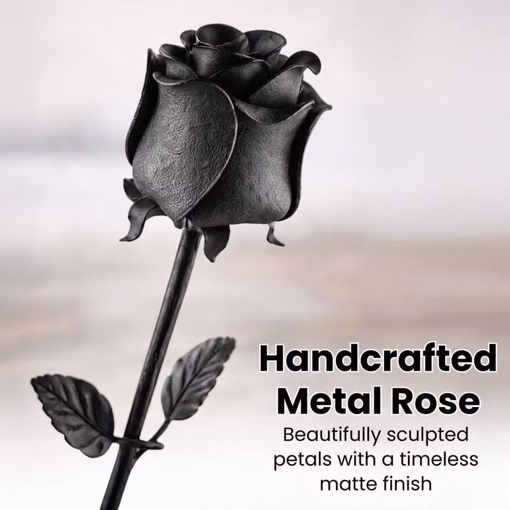 Novecrafto Forged Black Iron Rose with Stand – 3