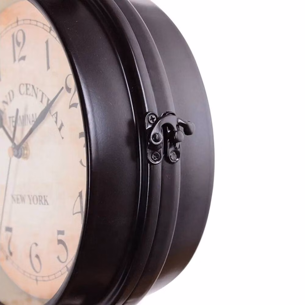 PAWNORA Double Sided Retro Metal Wall Clock in Dark Brown, W: 100 cm, H: 100 cm – 2