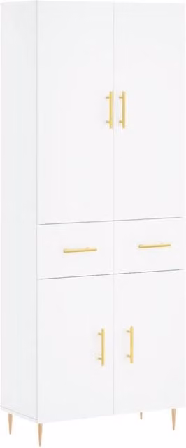 Berkfield Home Modern White Highboard with Hinged Doors and Internal Shelves, W/D/H: 69.5 x 34 x 180 cm