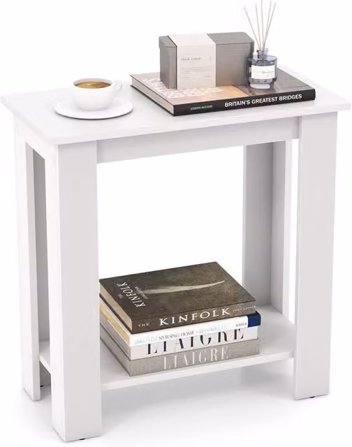 Costway Modern 2-Tier Side Table with Storage Shelf in White