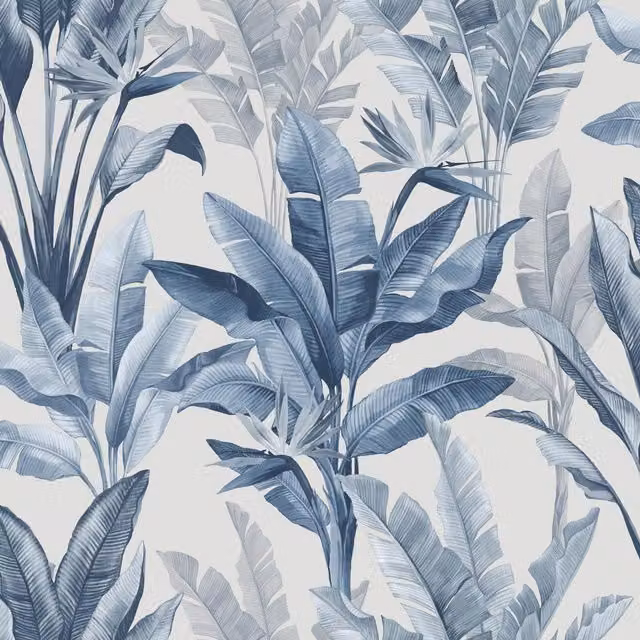 Rasch Akari Madagascar Leaf Botanical Floral Wallpaper in Blue Matt Paper