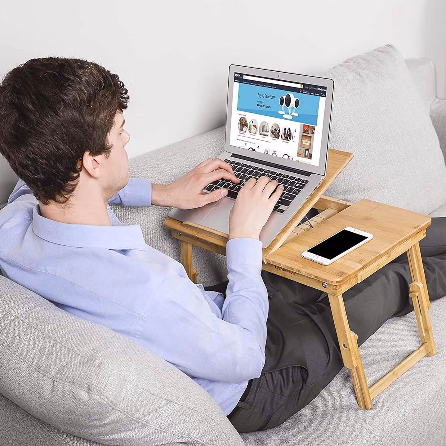 SONGMICS Adjustable Bamboo Laptop Table and Breakfast Tray in Natural with Tilting and Folding Top – 4