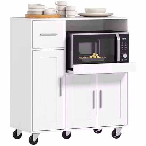 HOMCOM Modern White and Silver Kitchen Base Unit with Internal Drawers and Shelves W/D/H: 88.7 x 40 x 80 cm – 1