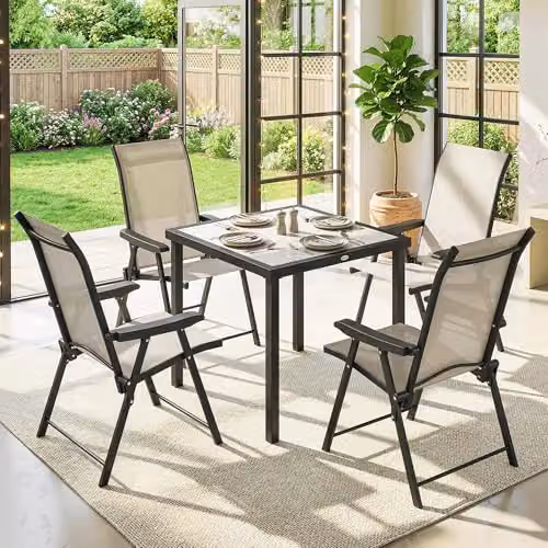 Outsunny 5 Piece Outdoor Dining Set with Square Table and 4 Chairs in Beige and Brown, W/D/H: 80 x 80 x 72 cm – 6