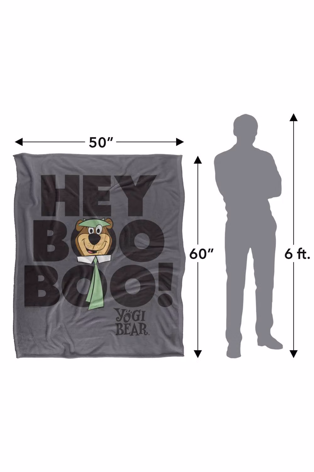 Warner Bros. Yogi Bear Hey Boo Boo Super Soft Fluffy Polyester Throw Blanket in Grey and Multicolour, Large – 3