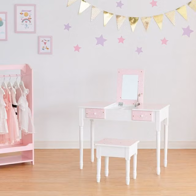 Teamson Kids Kate Play Vanity with Storage, Pink and White