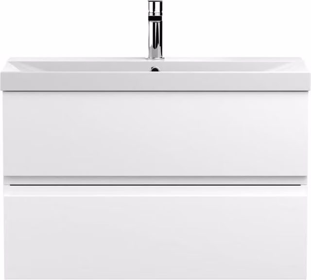 Balterley Mavesyn 2 Drawer Wall Hung Vanity Basin Unit, Satin White, Width: 80 cm