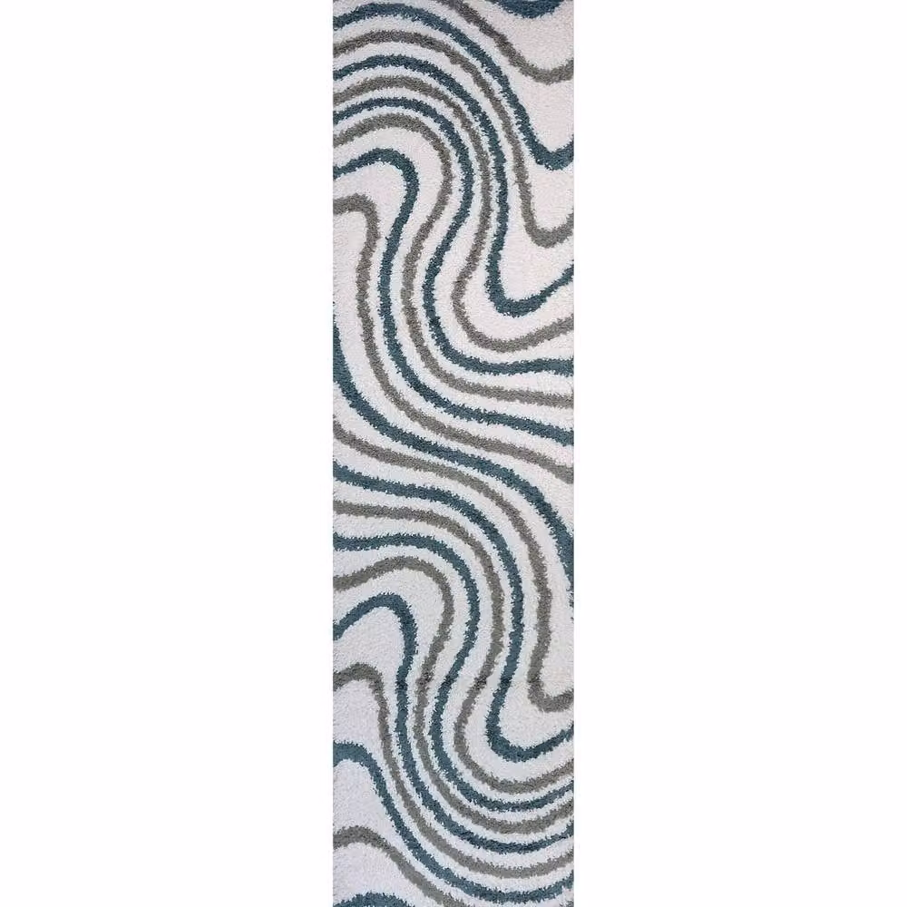 THE RUGS Moodi Wavy Design Shaggy Soft High Pile Living Room Rug in Green, W: 80 cm, L: 150 cm – 6