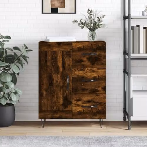 vidaXL Modern Sideboard and Storage Cabinet in Smoked Oak, W/D/H: 90 x 27.5 x 69.5 cm – 2