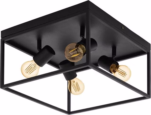 Loops Black Metal Industrial Flush Ceiling Light with 4x E27 Holders – 1